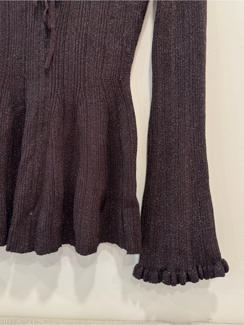 H&M Shimmery Rib Knit Wide Sleeve Ruffle Top - Picture 5 of 9